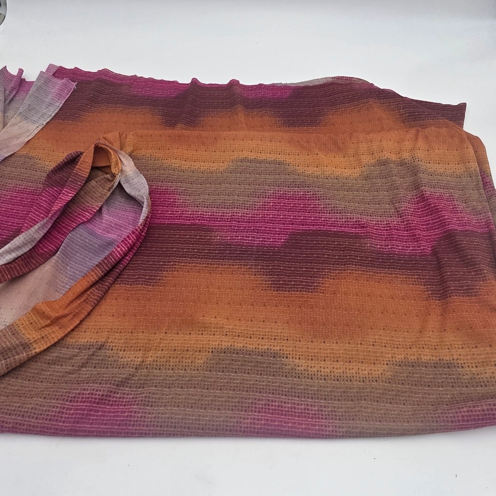 Sunset Ombre Gauze Scarf Magenta Orange Brown Textured Striped Wrap